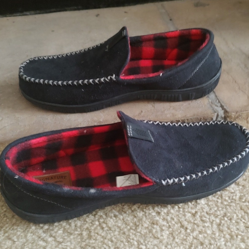 Signature‎ by Levi Strauss Mens Black Moccasin Slippers Plaid Lined Size 11-12 L